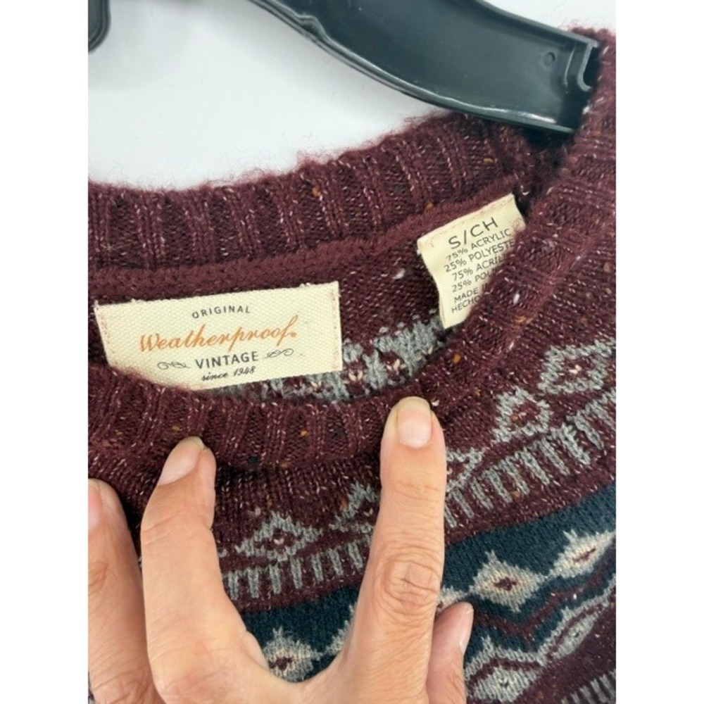 Original Weatherproof Vintage Maroon Fair Isle Crewneck Sweater Small - Picture 2 of 5